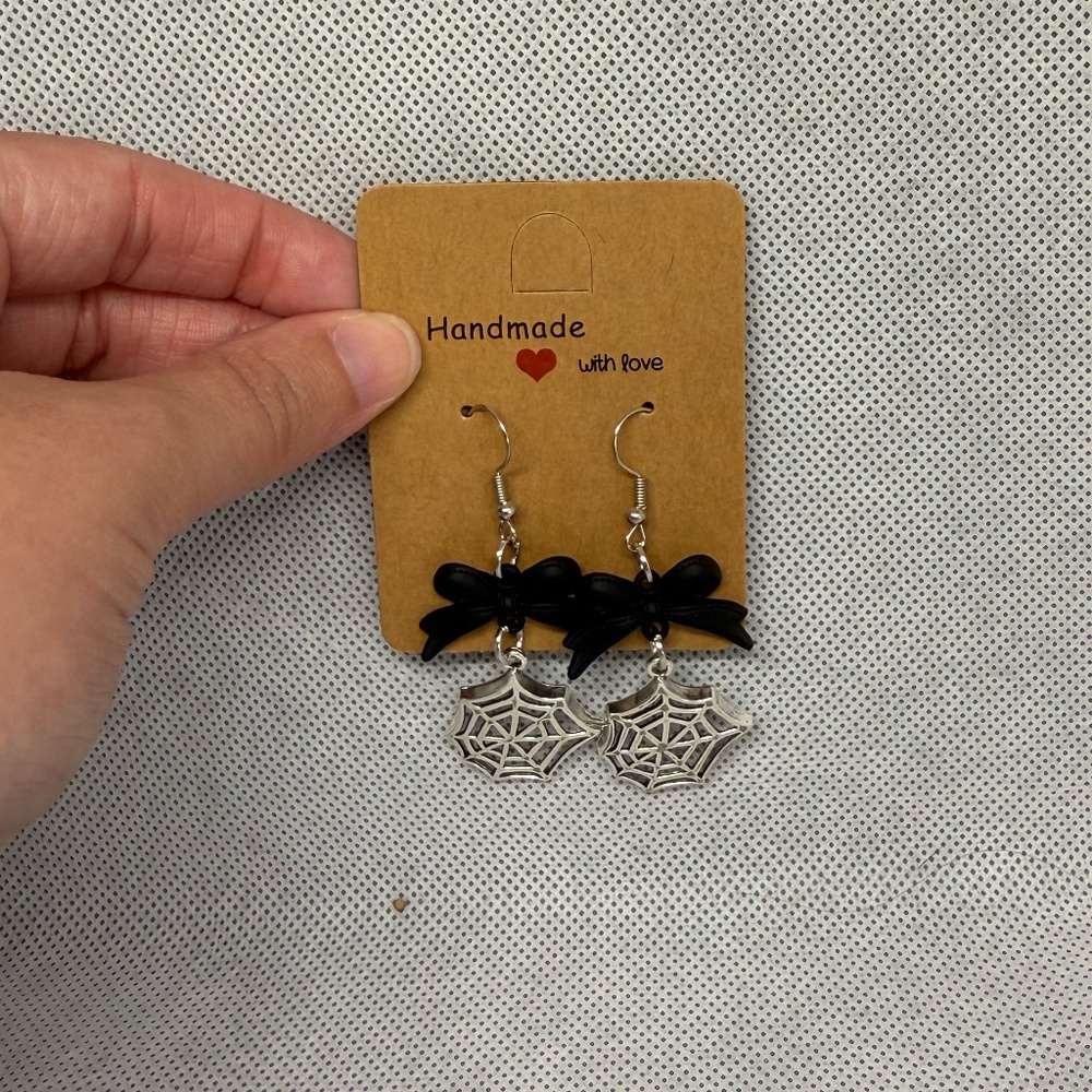 Handmade Bow and Spider Web Earrings